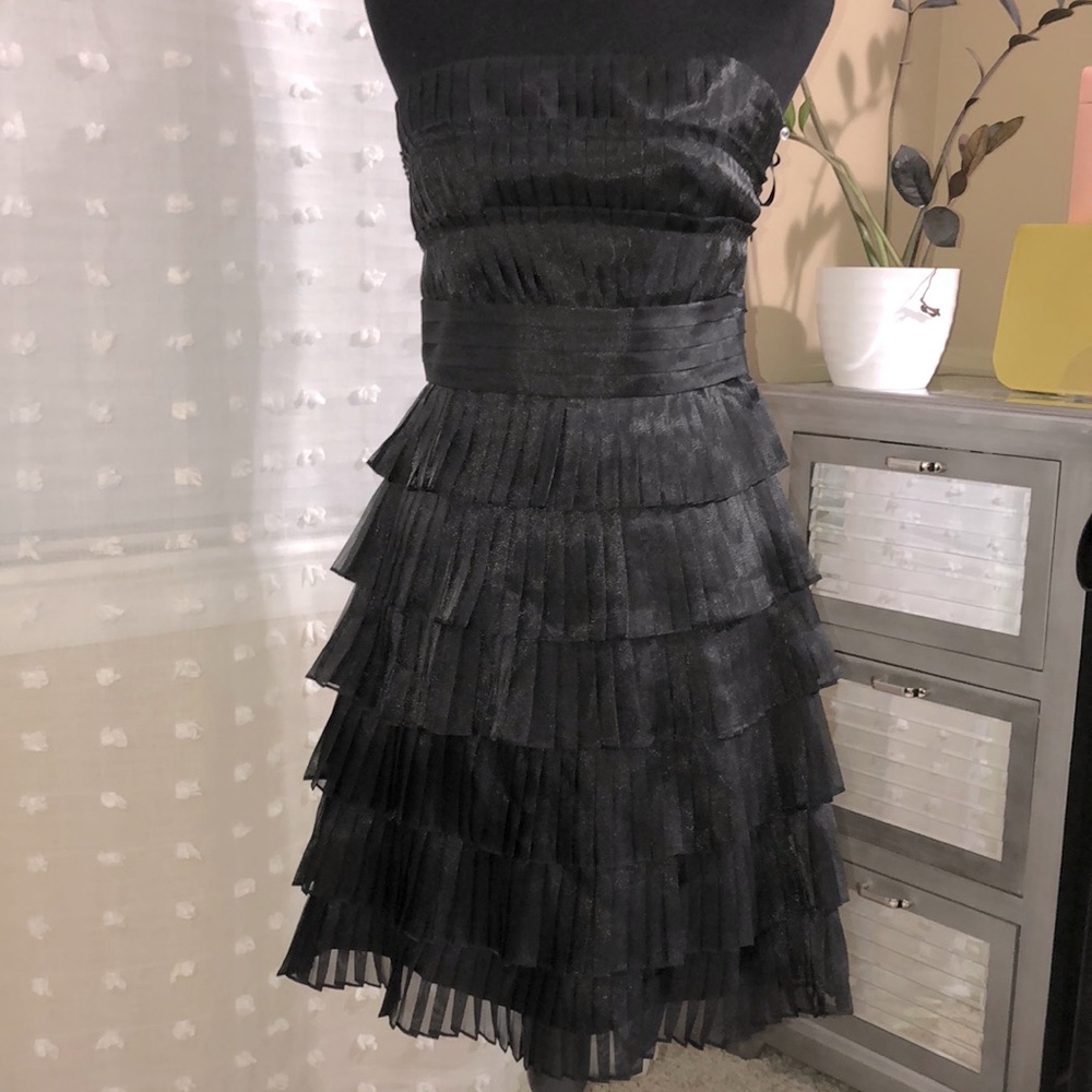 WHBM Black Ruffle Strapless Cocktail Dress